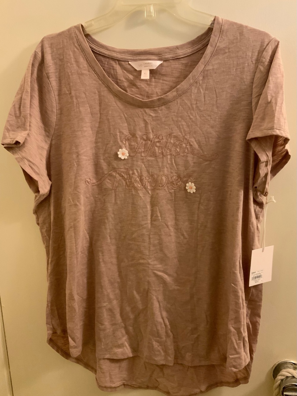LC Lauren Conrad Dusty Mauve Short-Sleeve Tee with Floral Accents